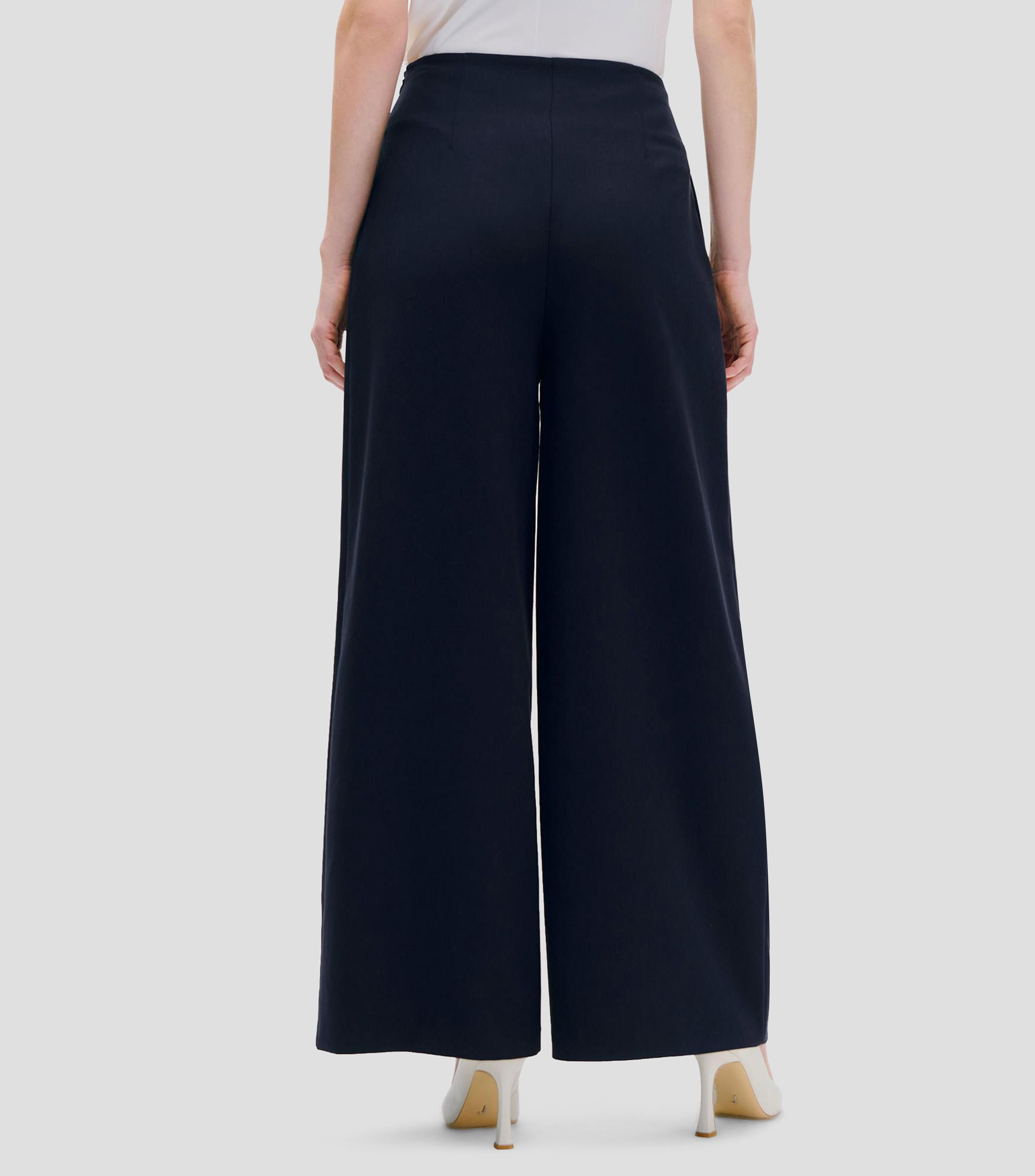 Pantalón relajado marino tiro alto, botones en pinzas Mujer